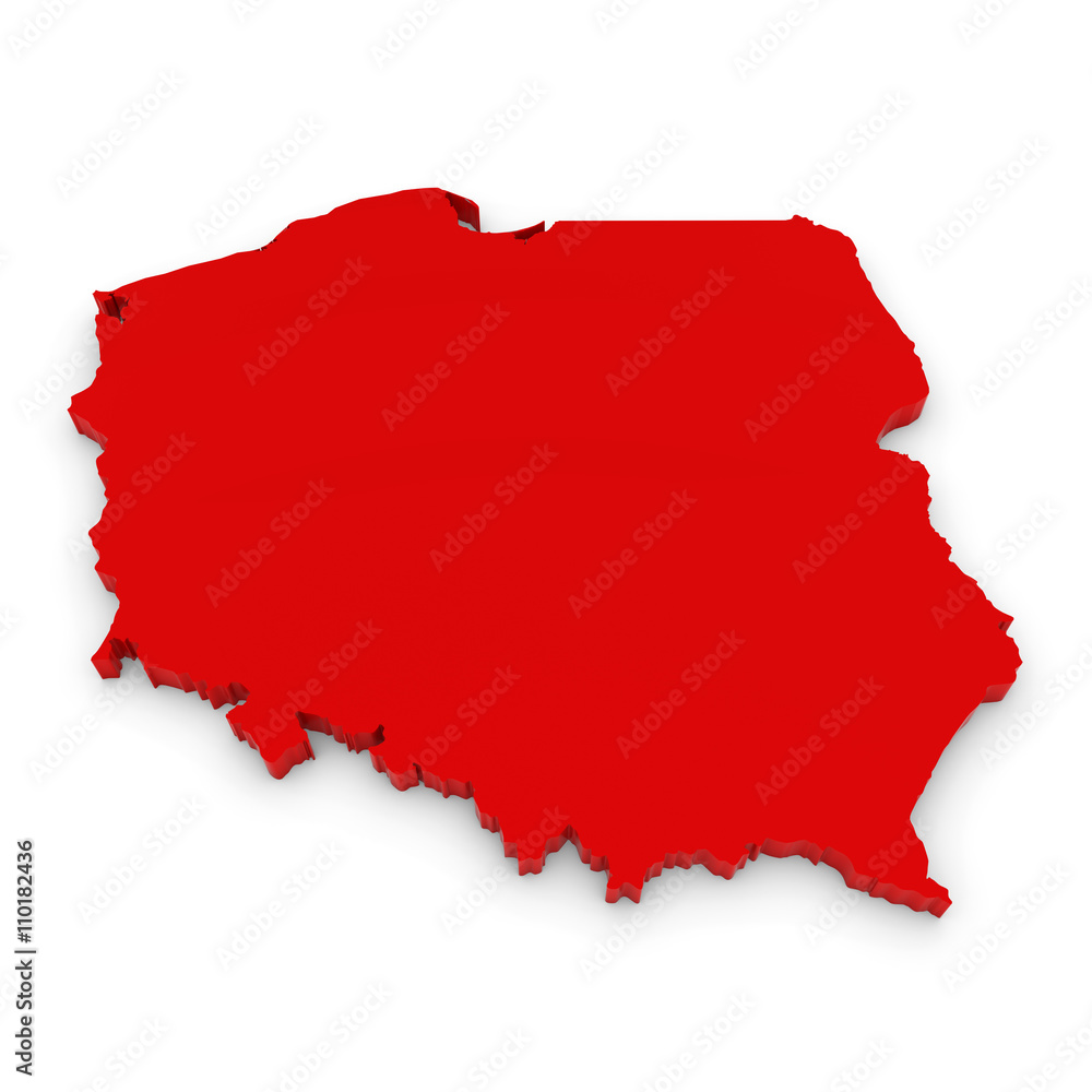 Fototapeta Red 3D Illustration Map Outline of Poland Isolated on White