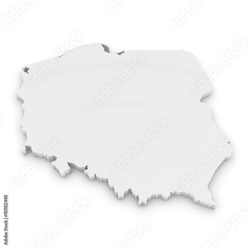 White 3D Illustration Map Outline of Poland Isolated on White