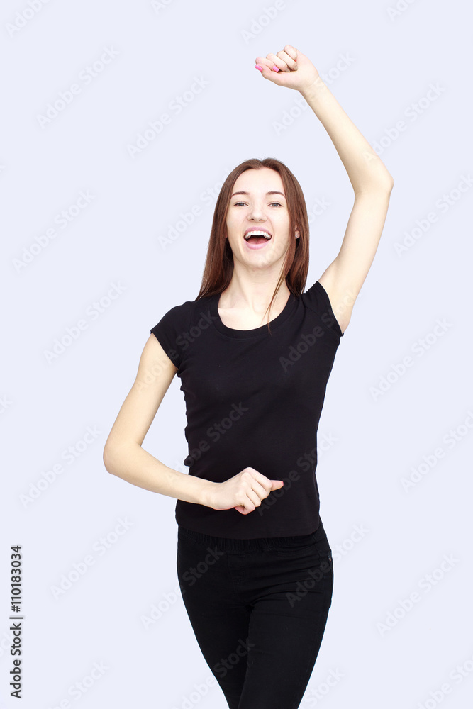 portrait of happy woman in black portrait of happy woman in black