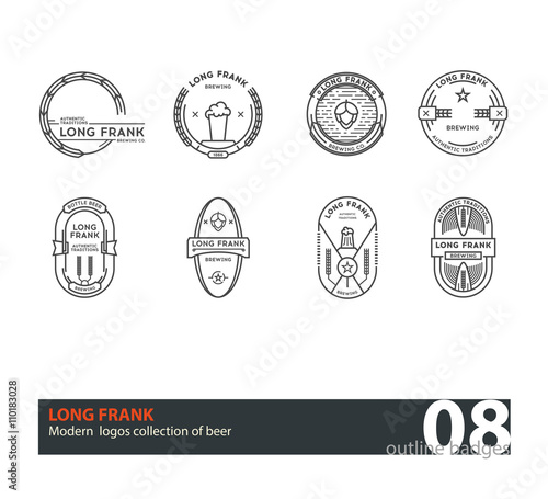 Set of vector beer outline  badges. Line art. Green