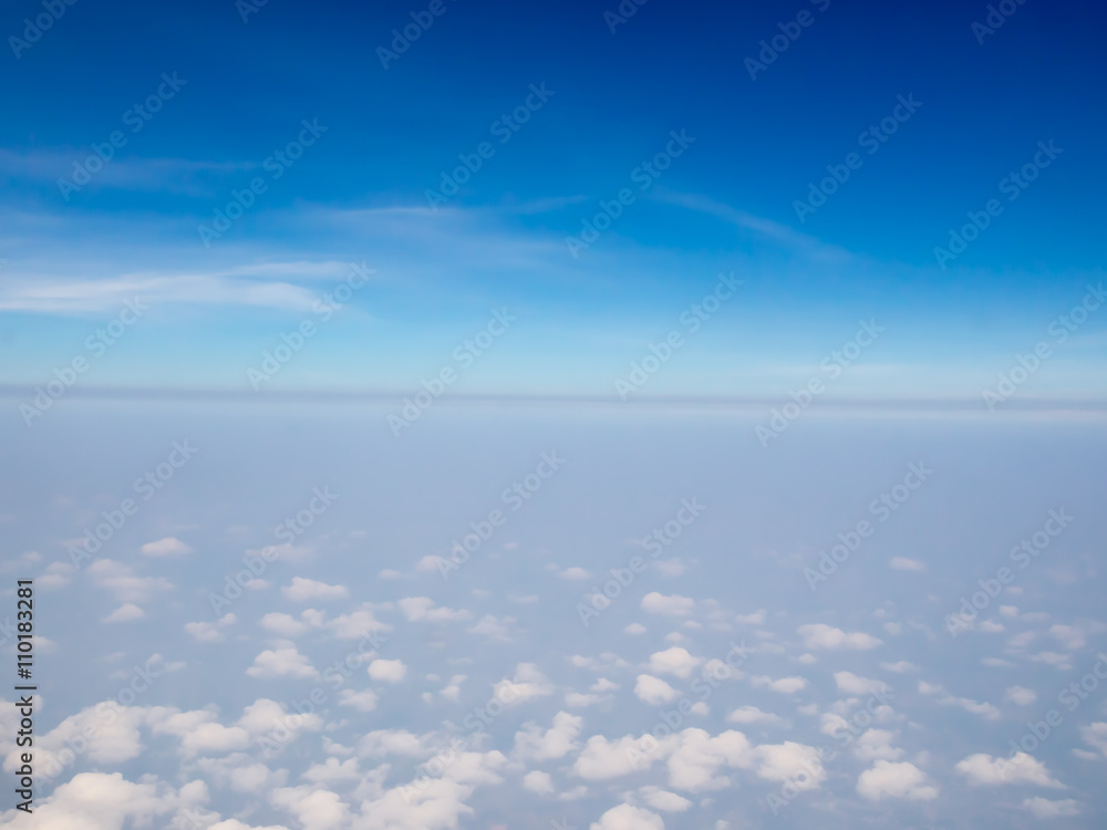 Beautiful of blue sky and group of cloud, View from windows plane