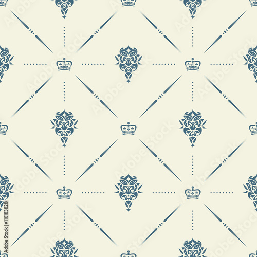 Royal wallpaper seamless pattern with crown and decorative elements. Luxury background