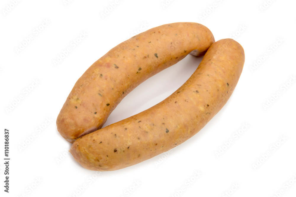 Smoked sausage on white background Smoked sausage on white background