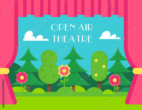 Nature Landscape and Theatre Curtains. Open Air and Outdoor Theatre Illustration