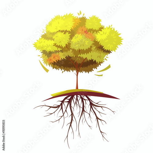 Tree With Root Retro Cartoon Illustration