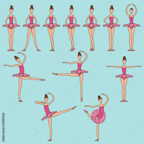Ballet positions girl cartoon action