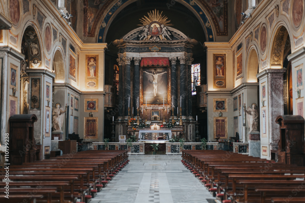 San Lorenzo in Lucina church. Inside view. Rome, Italy.