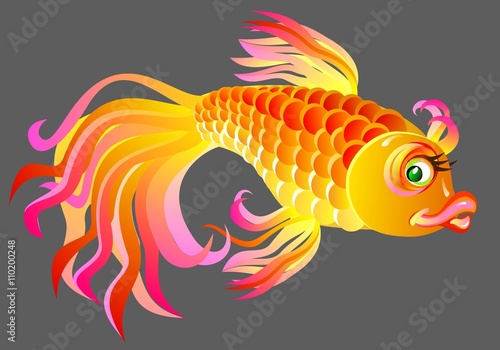 Illustration of fairyland gold fish, vector cartoon image.