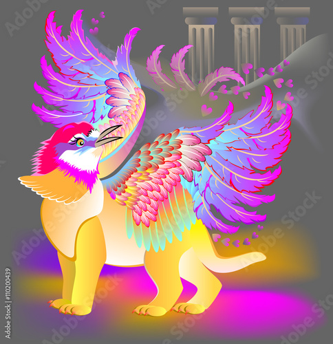 Illustration of fantastic fairyland griffin, vector cartoon image.