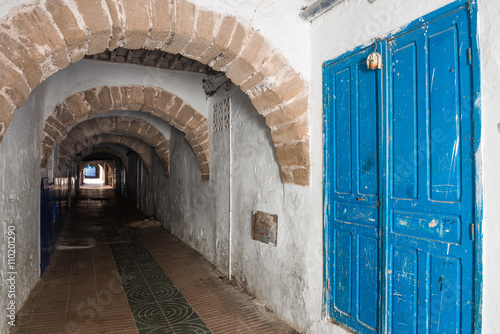 A narrow pedestrian street in Essouira Morocco © Noradoa