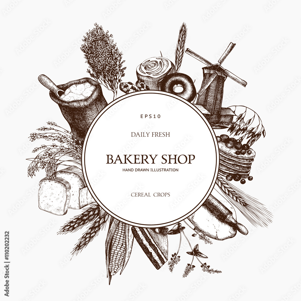 Vector design for bakery or baking shop with hand drawn bread and ...