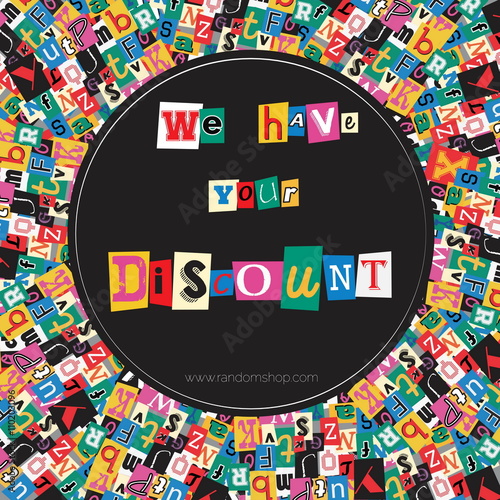 Playful sale or discount flyer and banner design template. Blackmailing ransom note style text informing about special discount offer.