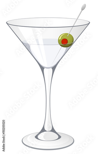 Vector illustration of a martini with an olive garnish.