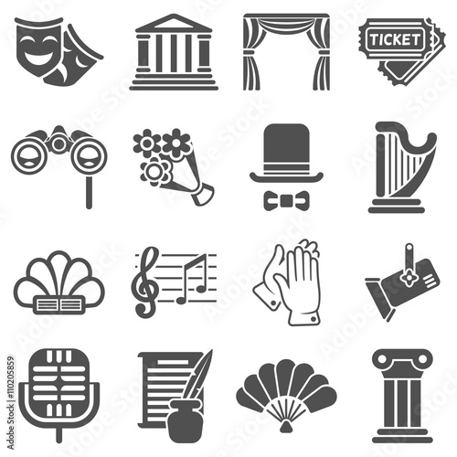 Theater acting vector black icons