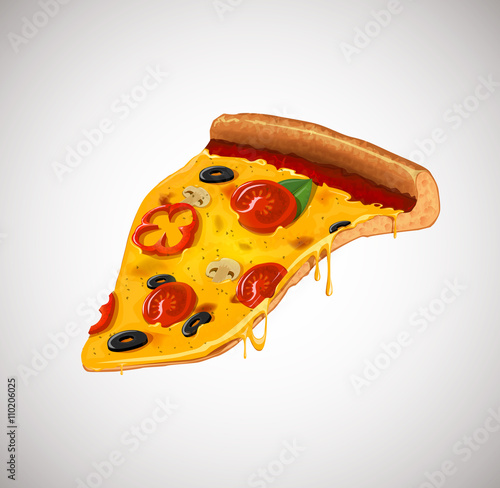 Slice of cheesy pizza . For advertising design or restaurant bus