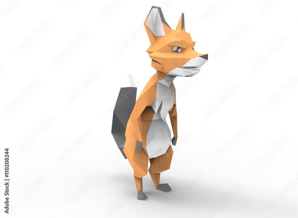 fox character. cartoon low poly 3D illustration of animal. colored  triangles and polygons. on white background isolated with shadow. Stock  Illustration | Adobe Stock