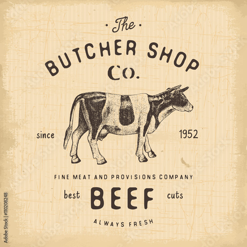 Butcher Shop vintage emblem beef meat products, butchery Logo template retro style. Vintage Design for Logotype, Label, Badge and brand design. vector illustration