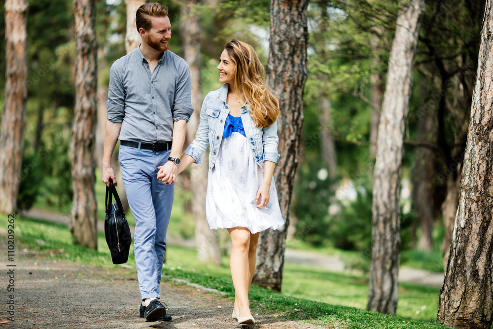 Beautiful couple taking a walk in nature