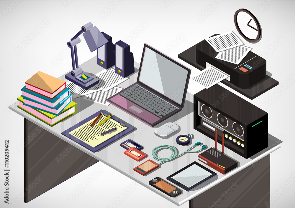 illustration of info graphic interior office concept in isometric graphic