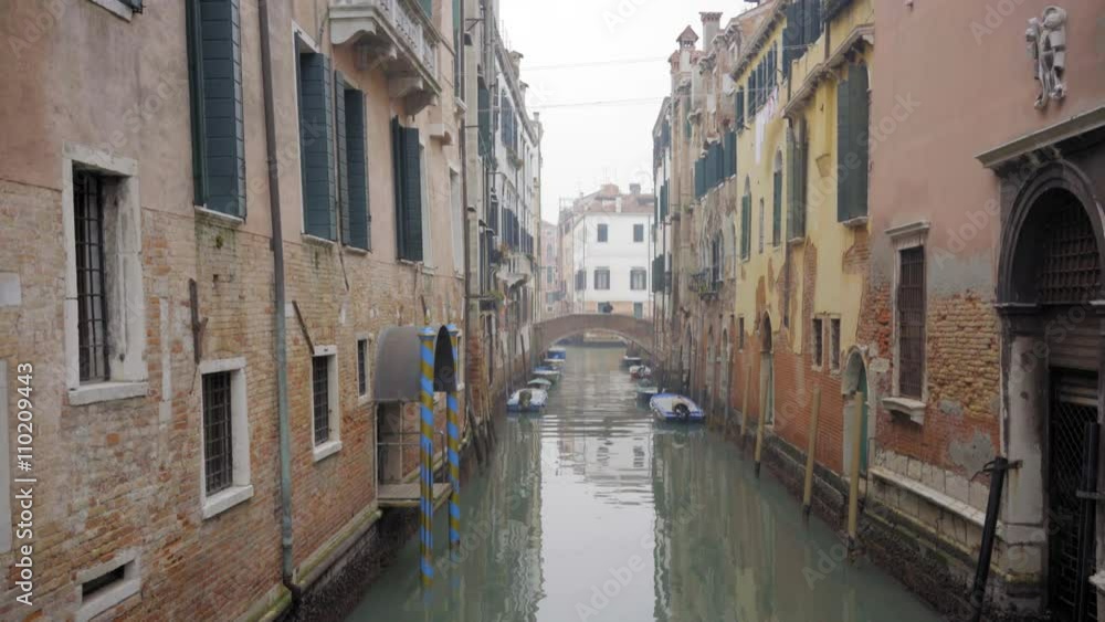 view of Venice Itlay in Winter canal boat gondola 4k view of Venice Itlay in Winter canal boat gondola 4k