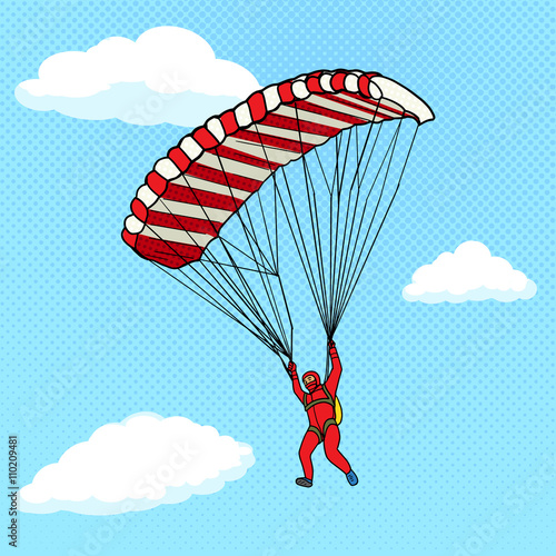 Man flying on a parachute comic book vector