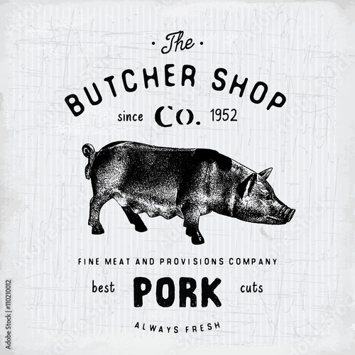 Butcher Shop vintage emblem pork meat products, butchery Logo template retro style. Vintage Design for Logotype, Label, Badge and brand design. vector illustration