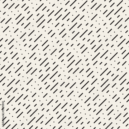 Vector Seamless Black and White Diagonal Dashed Lines Rain Pattern