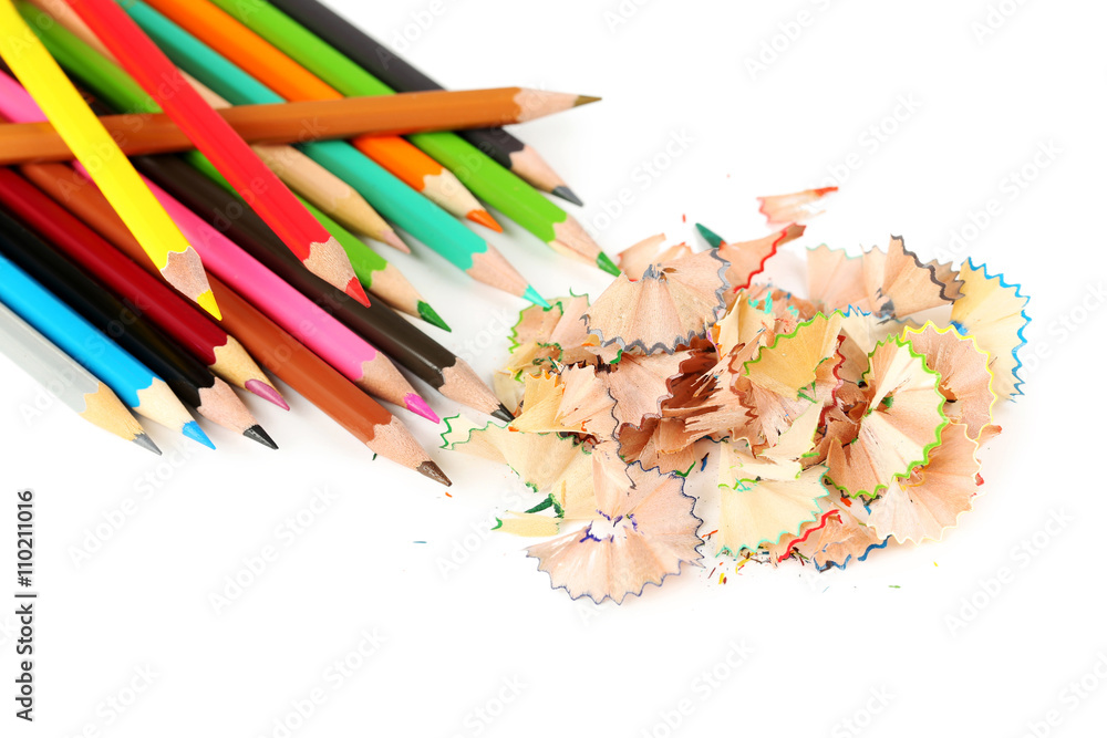 Drawing colourful pencils on a white background, close up Drawing colourful pencils on a white background, close up