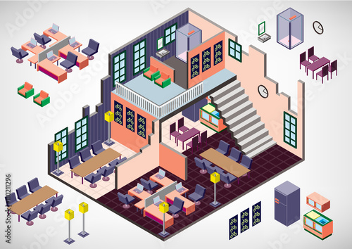 illustration of info graphic interior room concept in isometric graphic