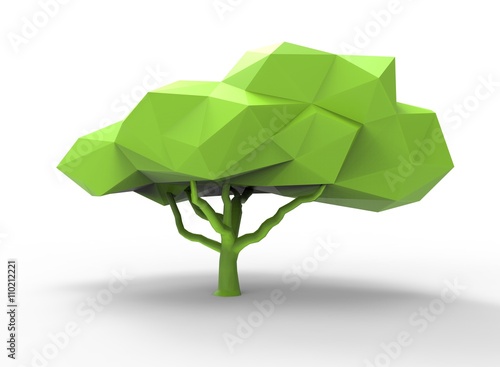 3d illustration of tree. simple to use. low poly style. on white background isolated with shadow. icon for game or web. green colors. eco nature