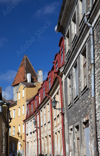 Old houses on the Old city streets. Tallinn. Estonia