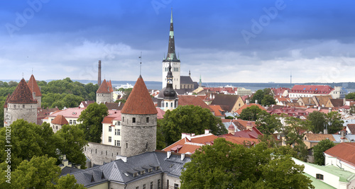 City panorama from an observation deck of Old city's roofs. Tallinn. Estonia...