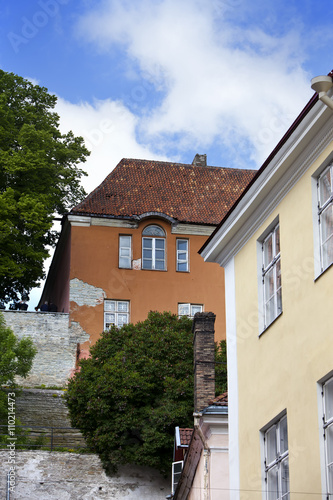 Old houses on the Old city streets. Tallinn. Estonia.