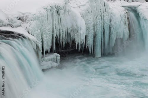 Frozen waterfall  Godafoss  Iceland