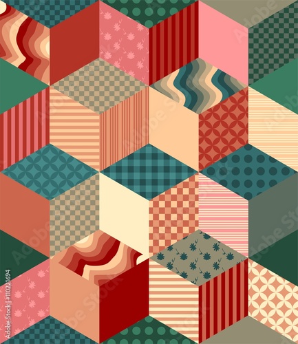 Bright seamless patchwork pattern. Decorative rhombus ornament.