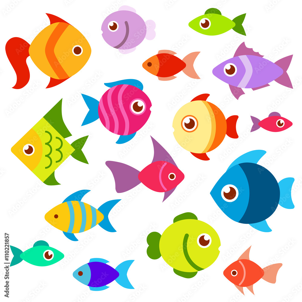 A set of colorful aquarium fish. Fish flat style vector illustration. Fish icons isolated on white background A set of colorful aquarium fish. Fish flat style vector illustration. Fish icons isolated on white background