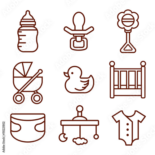 Set of baby icons. Doodle Elements Set. Kids Logos. Flat style color vector symbols isolated on white