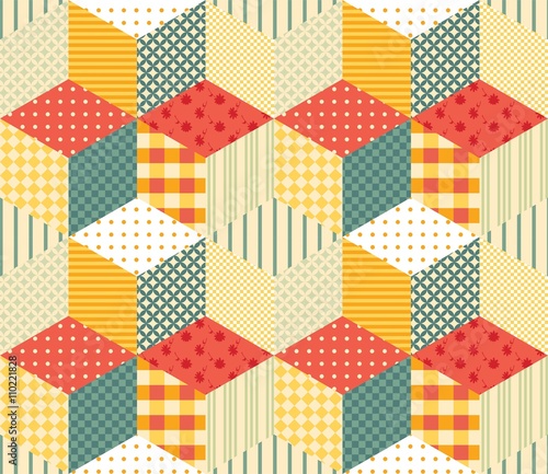Colorful seamless patchwork pattern. Vector illustration of quilt