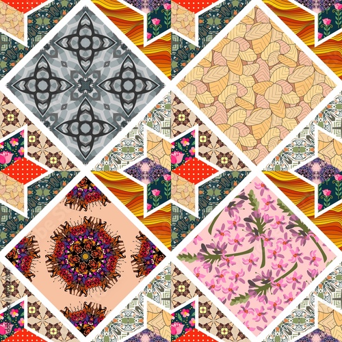 Seamless patchwork pattern. Beautiful quilt design. Vector illustration