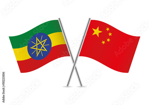 Ethiopian and Chinese flags. Vector illustration.