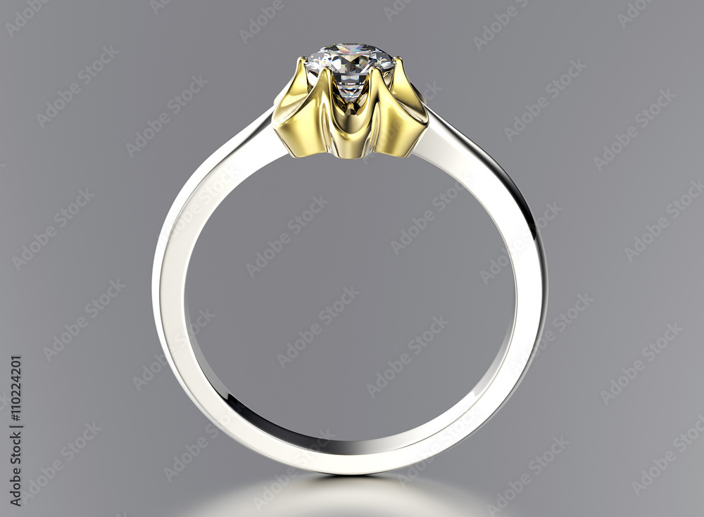 3D illustration of gold Ring with Diamond. Jewelry background. Fashion accessory 3D illustration of gold Ring with Diamond. Jewelry background. Fashion accessory