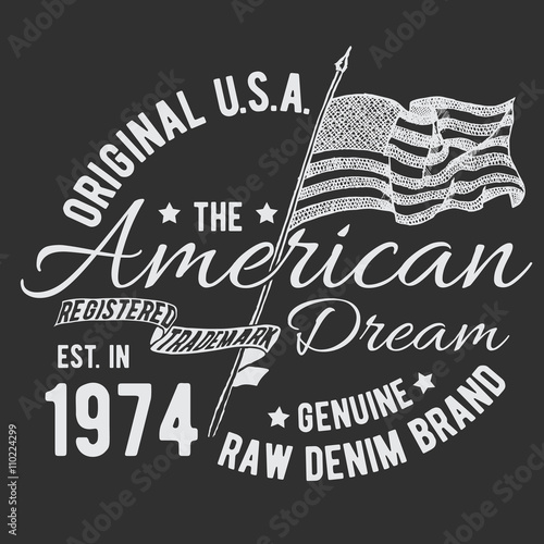 T-shirt typography design, USA printing graphics, typographic american vector illustration, united states graphic design for label or t-shirt print, Badge, Applique