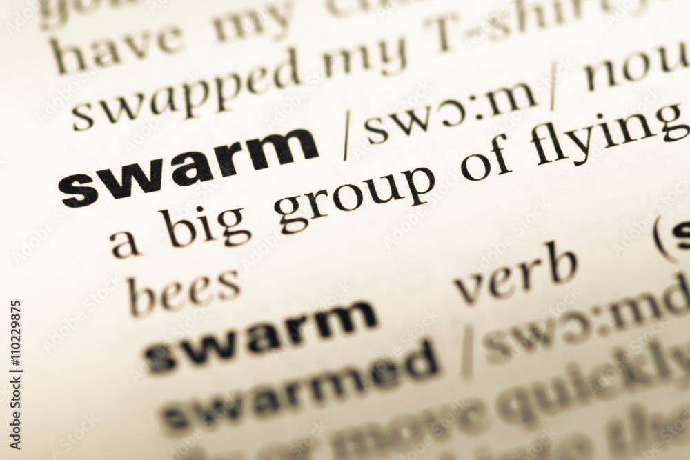 Close up of old English dictionary page with word swarm Close up of old English dictionary page with word swarm