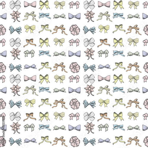 Seamless pattern background with handdrawn bows vector illustration
