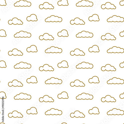 Golden line clouds vector seamless pattern. Dense sky print for textile. Room...