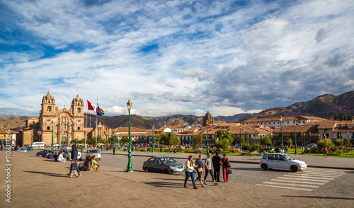 Cusco, Peru - 15th July 2013 - The beautiful cathedral of Cusco in a blue sky day in Cusco, Peru, South America