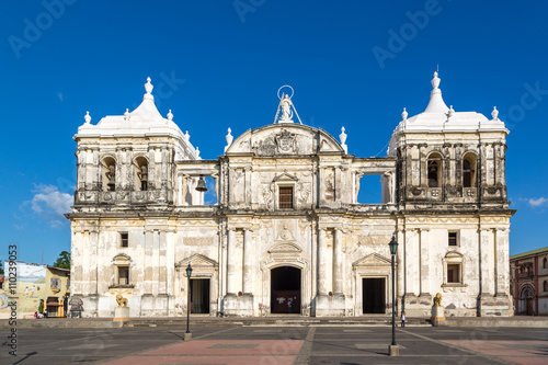 Leon, Nicaragua - December 16th 2013 - The main cathedral of Leon City in northern Nicaragua