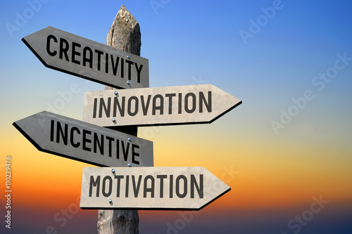 Creativity, innovation, incentive, motivation signpost photo