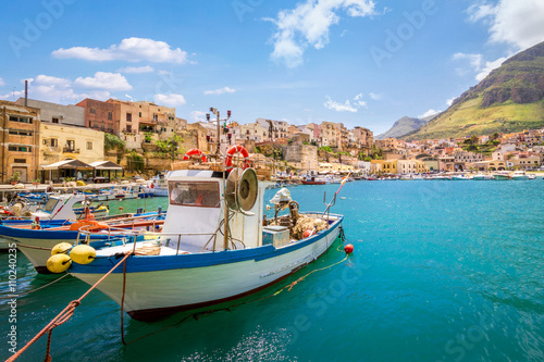 Fototapeta Naklejka Na Ścianę i Meble -  Small fishing village with boats at Sicily, Castellammare, Italy