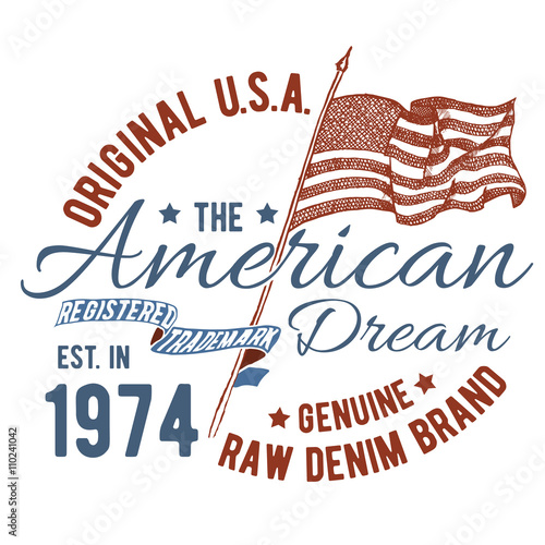 T-shirt typography design, USA printing graphics, typographic american vector illustration, united states graphic design for label or t-shirt print, Badge, Applique